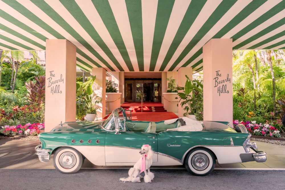 The green convertible the Beverly Hills hotel