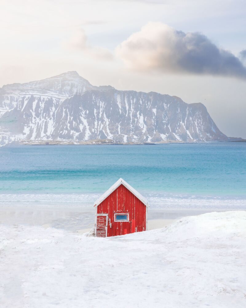 Cabane de plage rouge Lofoten