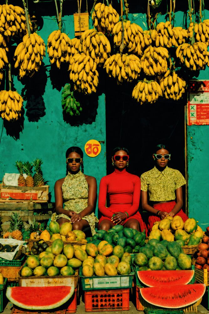 Three women in market