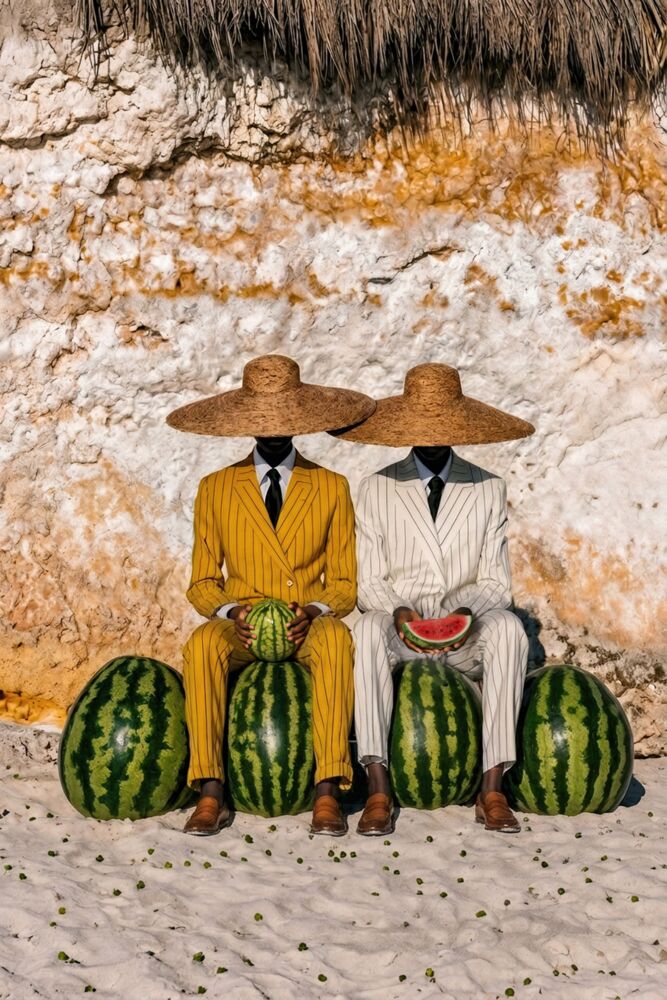 Two men watermelon
